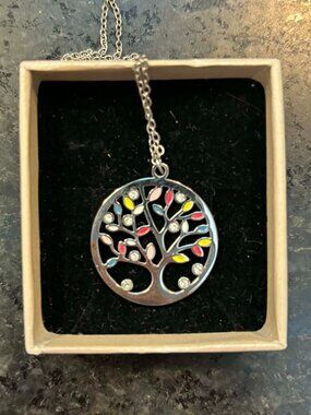Artisinal Gemstone Tree Pendant on Silver Chain